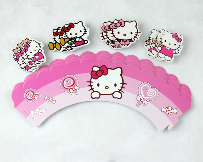 Новые детские розовый рисунок Hello Kitty Бумага Завертчицы топперы 12 шт. обертки +