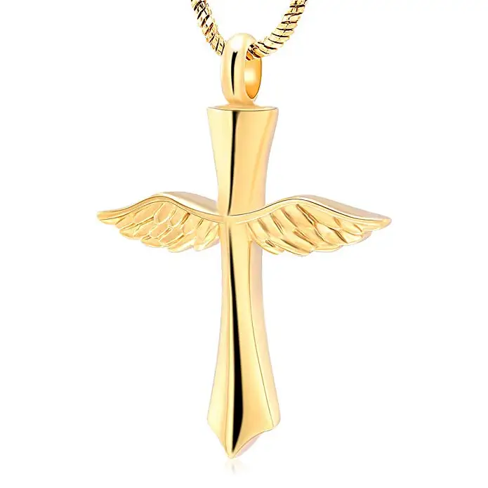 

JJ9654 Angel Wing Cross Stainless Steel Memorial Urn Pendant For Women Keepsake Cremation Ashes Necklace /Funnel