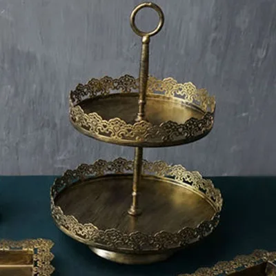 2 tiers Винтажная подставка для кексов, 2 яруса, бронзовая железная металлическая подставка для кексов и прямоугольные лотки для украшения конфет, Свадебный поставщик - Цвет: 2 tiers