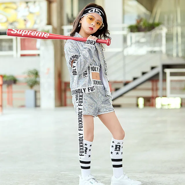 Лидер продаж Детский костюм для джазового танца с блестками 5 звезд в стиле хип