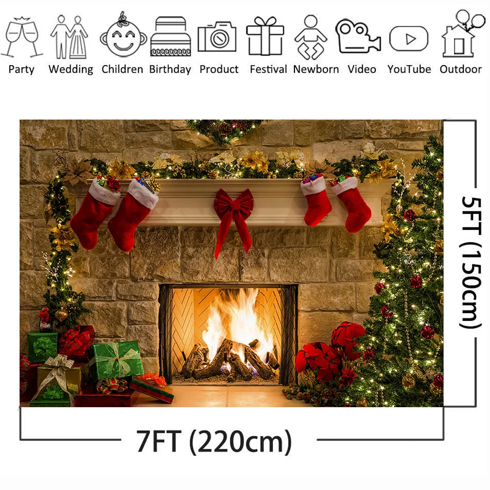 Mehofoto 7x5ft Рождественские фоны для фотосъемки детей Рождество Камин украшение фон
