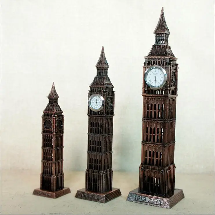 Estatua de Big Ben de bronce antiguo de 30cm, modelo de London Landmark, estilo europeo de Metal, arquitectura de estatuilla con reloj, decoración del hogar