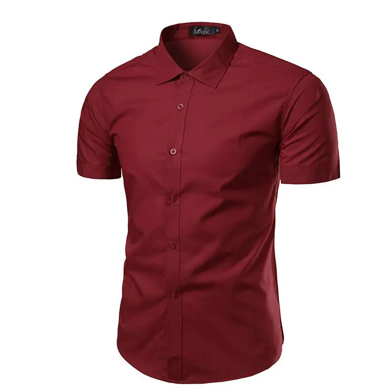 Мужская Однотонная рубашка с коротким рукавом летняя Стильная приталенная для