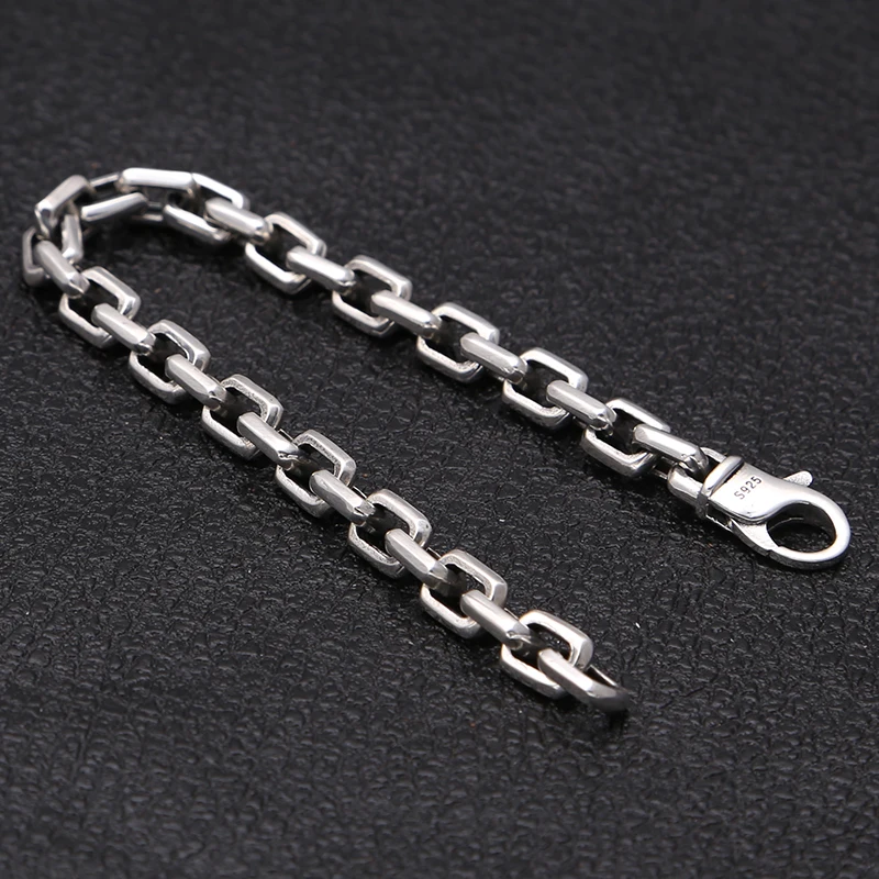 Survival Couple Bracelet 925 Sterling Silver Jewelry Men Women Simple Square box Chain Bracelet Bangle lucky charm B43