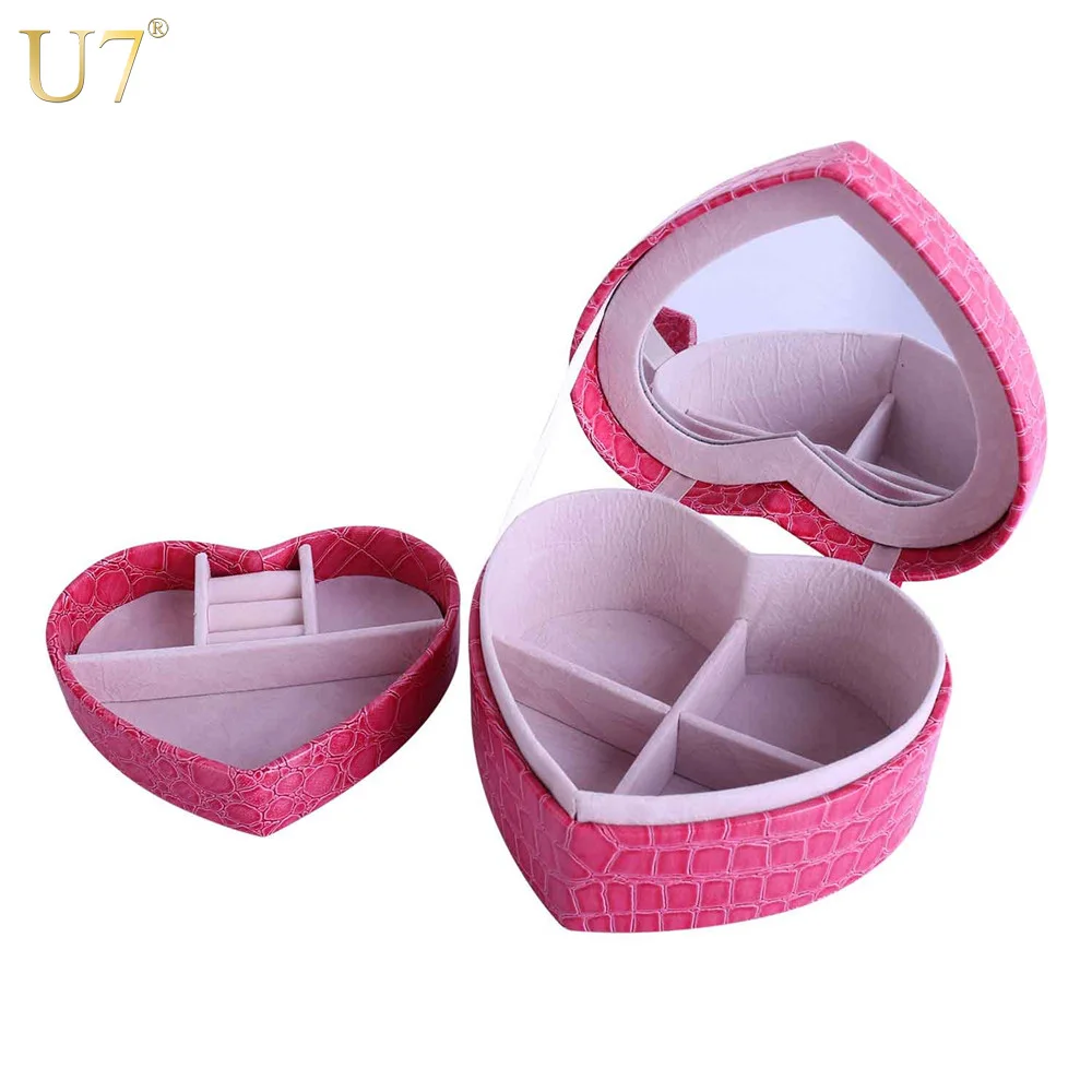 U7 Женские Кожаные Сердце Подарочные Коробки Для Хранения Украшений Органайзер