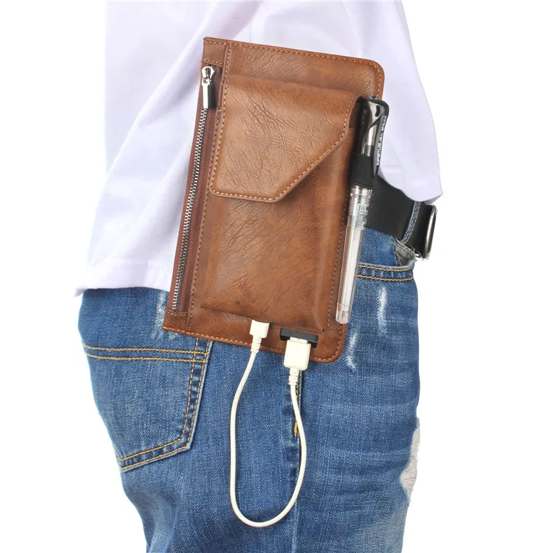 Double Pouch &Wallet For Iphone 13 12 11 Pro Max XS Max Belt Pouch Holster For Samsung Smartphone Belt Pouch with Pen Holder images - 6