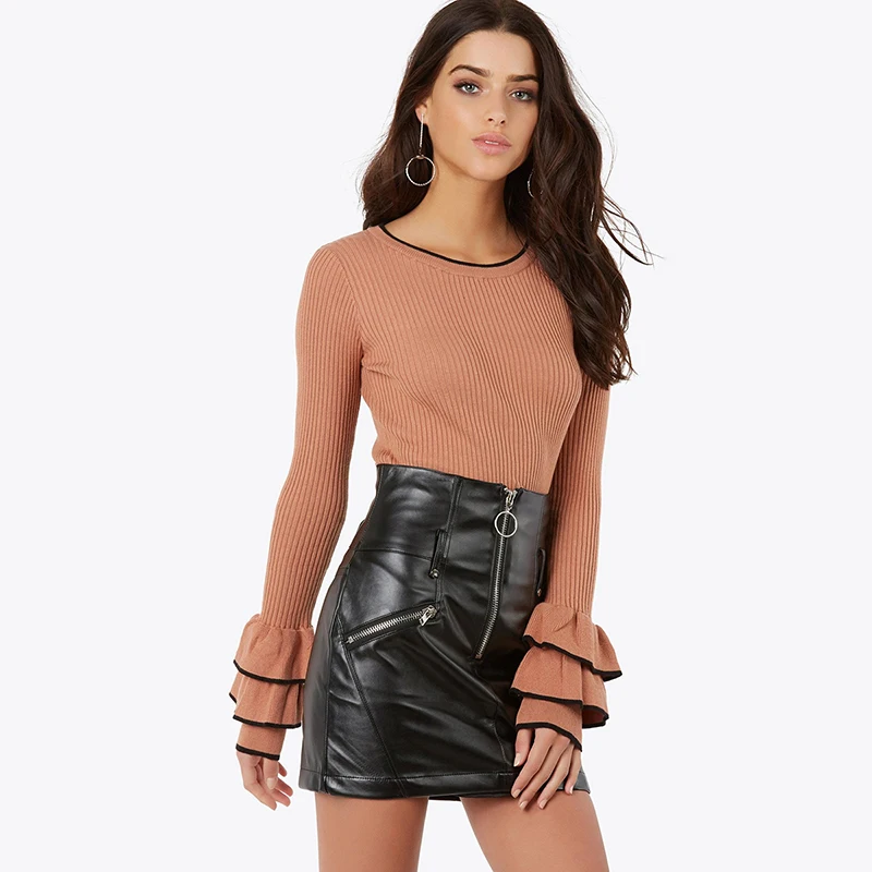 Makeuchic новые модные женские туфли однотонная черная юбка Высокая талия на молнии