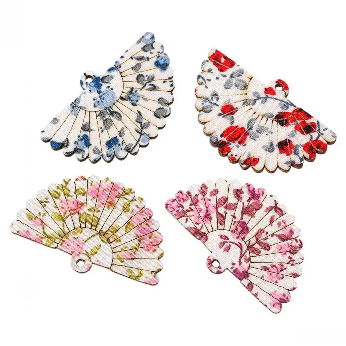 8 сезонов деревянная Шарм-подвеска веер смешанный цветочный узор 4 9 см х 3 1 30 шт |