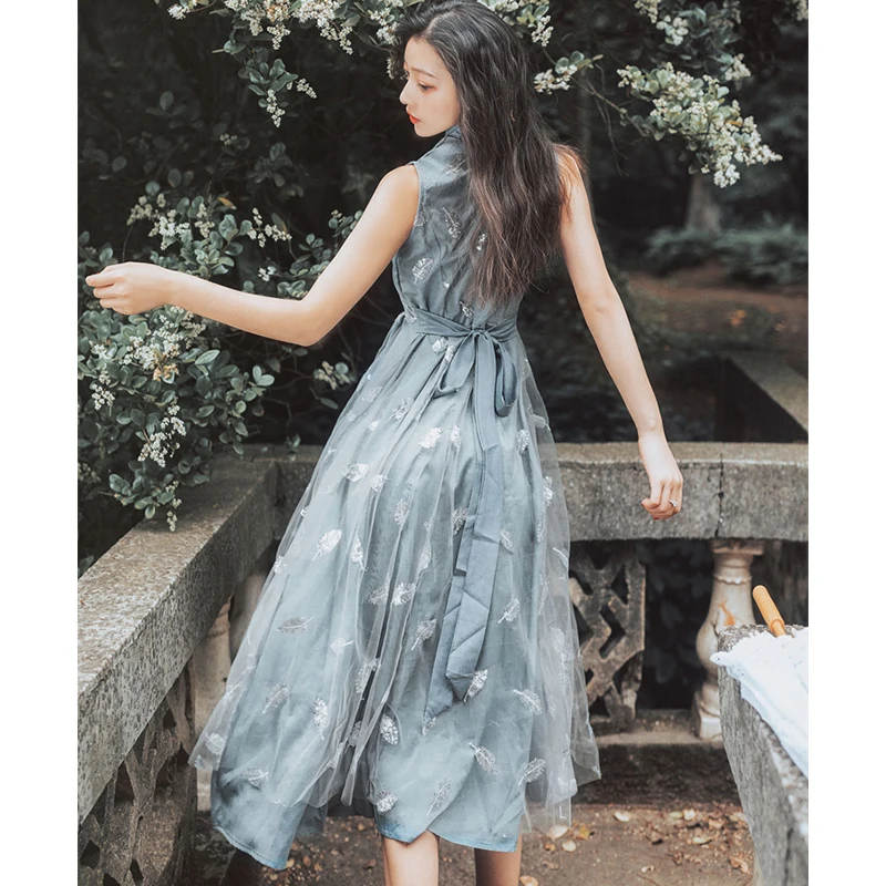 Летнее женское платье Trytree 2020 повседневные платья с воротником-стойкой без