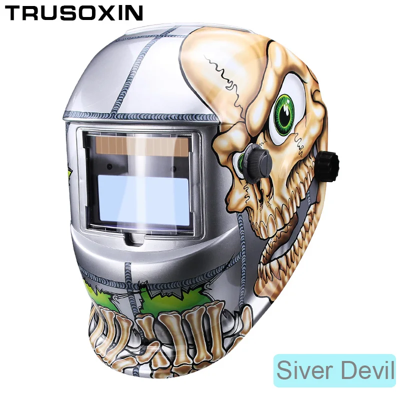 Silver Devil Светодиодный светильник DIN9-DIN13 Солнечная Авто Затемнение TIG MMA ZX7 MIG Сварочная маска сварочный шлем сварщик шапка с очками - Цвет: Silver Devil