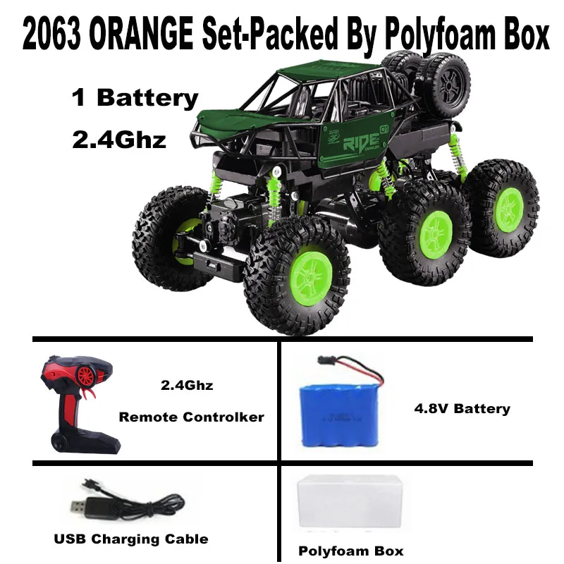2063 GREEN 1:16 игрушка с дистанционным управлением из сплава машины-внедорожники 2,4G шестиколесный Электрический Радиоуправляемый автомобиль Bigfoot внедорожные двойные двигатели автомобиль игрушки для детей - Цвет: 2063 GREEN