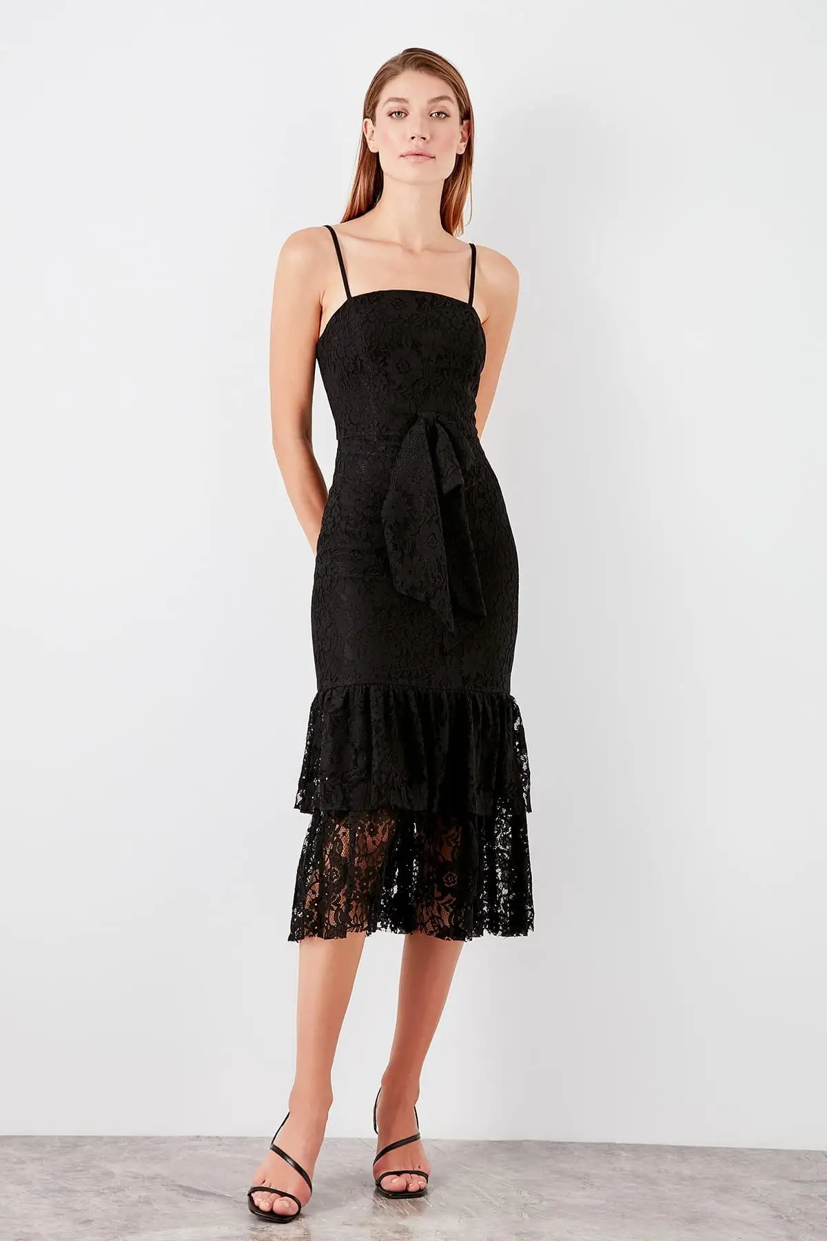Trendyol черное платье с бантом TPRSS19BB0317|Женские платья| |