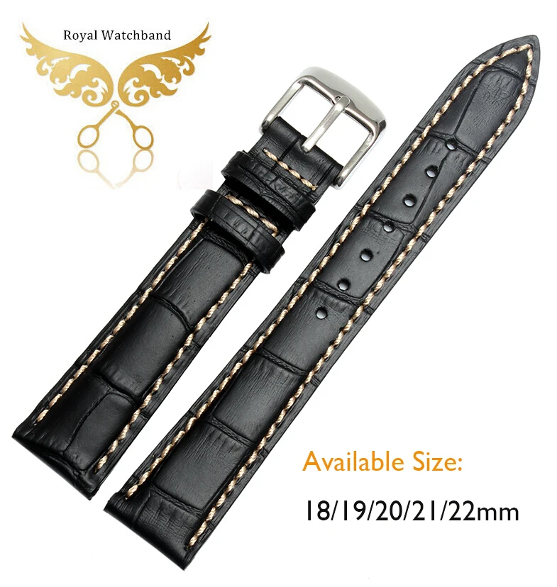 Ремешок из натуральной кожи крокодила Geuine для наручных часов белый прошитый