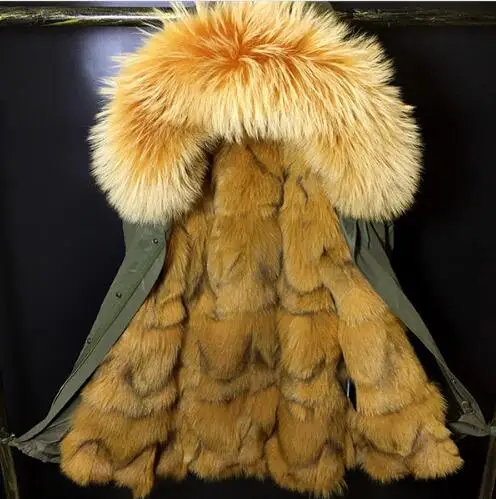 Long Style 15 Шуба из натурального Лисьего меха,, женская зимняя теплая куртка с натуральным большим воротником из меха енота, пальто с капюшоном, парка с натуральным мехом, парка с подкладкой из лисьего меха - Цвет: Long Style 15