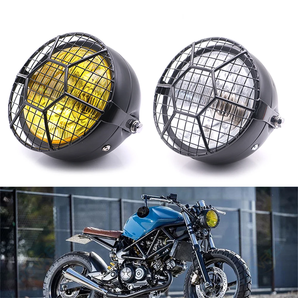 

Motorcycle Retro Black Metal Grid 35W Halogen Front Headlight Lamp Kit Fits For CG125 GN125 For Harley Cafe Racer Honda