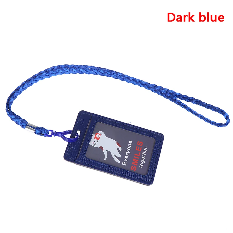 Dark Blue Визитница кожаный Id Чехол PU деловой значок со шнурок для ожерелья Логотип Настроить печать офисные принадлежности - Цвет: Dark Blue