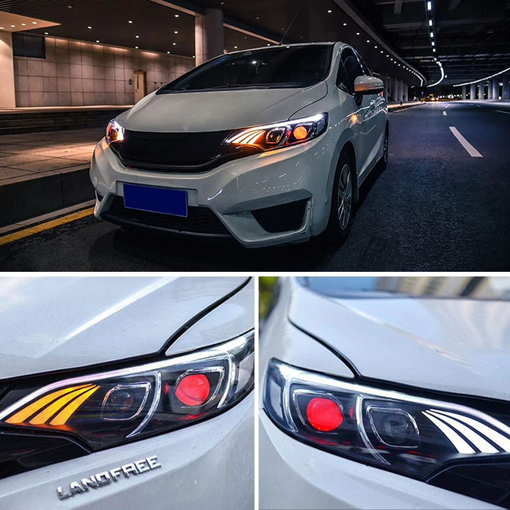 AcooSun светодиодный автомобильный фары в сборе для Honda Fit/JAZZ светодиодный Demon Eyes DRL указатели поворота объектив проектора