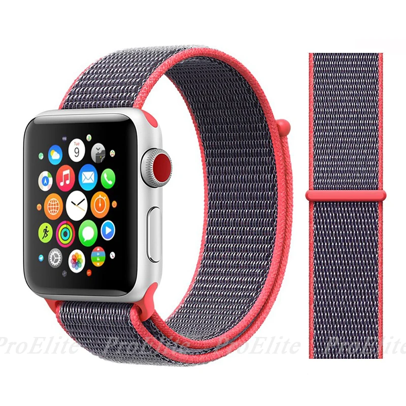 Color3 Electric Pink Нейлон Ремешок для наручных часов Apple Watch серии 3/2/1 38 мм 42 мм мягкий нейлон дышащий сменный ремешок Спортивная петля для наручных часов iwatch серии 4 40 мм 44 мм - Цвет ремешка: Color3 Electric Pink