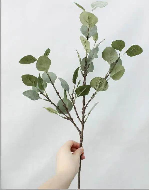 Green Ветви Эвкалиптового дерева искусственные пластмассовые растения Цветок аранжирование DIY Флорес осень дом Свадебная вечеринка украшения лист венки - Цвет: Green