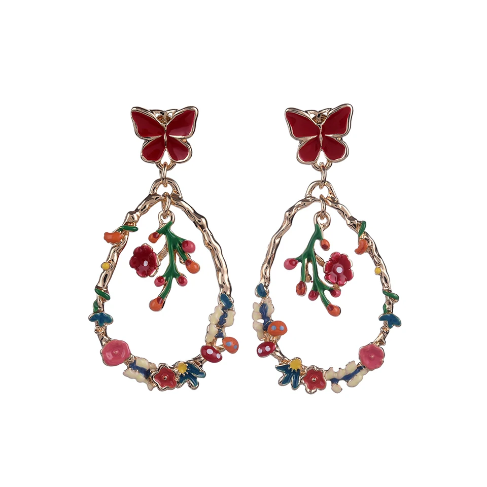 Flower Dangle Earring Drop Statement Earrings Woman Butterfiles Women's Hanging Enamel Butterfly Geometric Jewelry for Girls