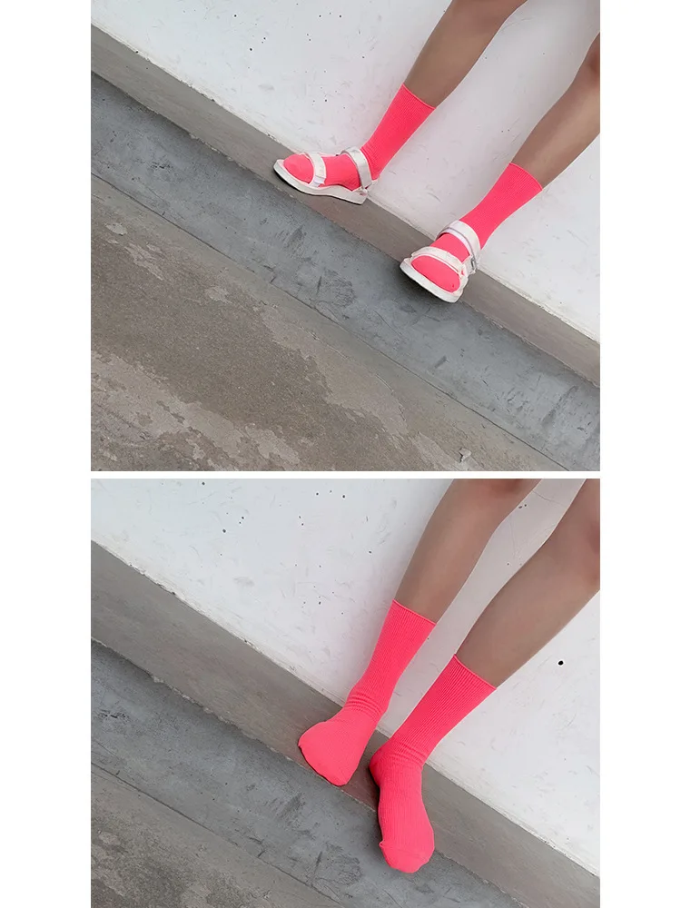 CHAOZHU/для подростков, для подростков, неоновые, флуоресцентные, карамельные цвета, с нитью, свободные, однотонные, забавные, вечерние, для женщин, носки, яркие, harajuku skarpetki meias