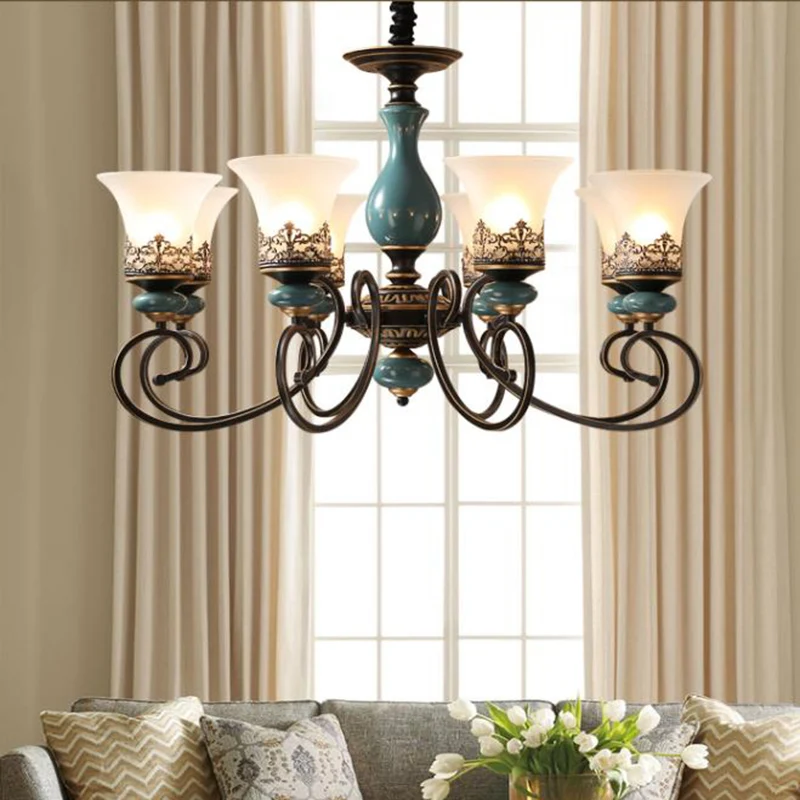 Светодиодный светильник в старинном французском стиле, Керамическая люстра для гостиной, спальни, Европейский классический дизайн, светодиодный светильник в виде люстры
