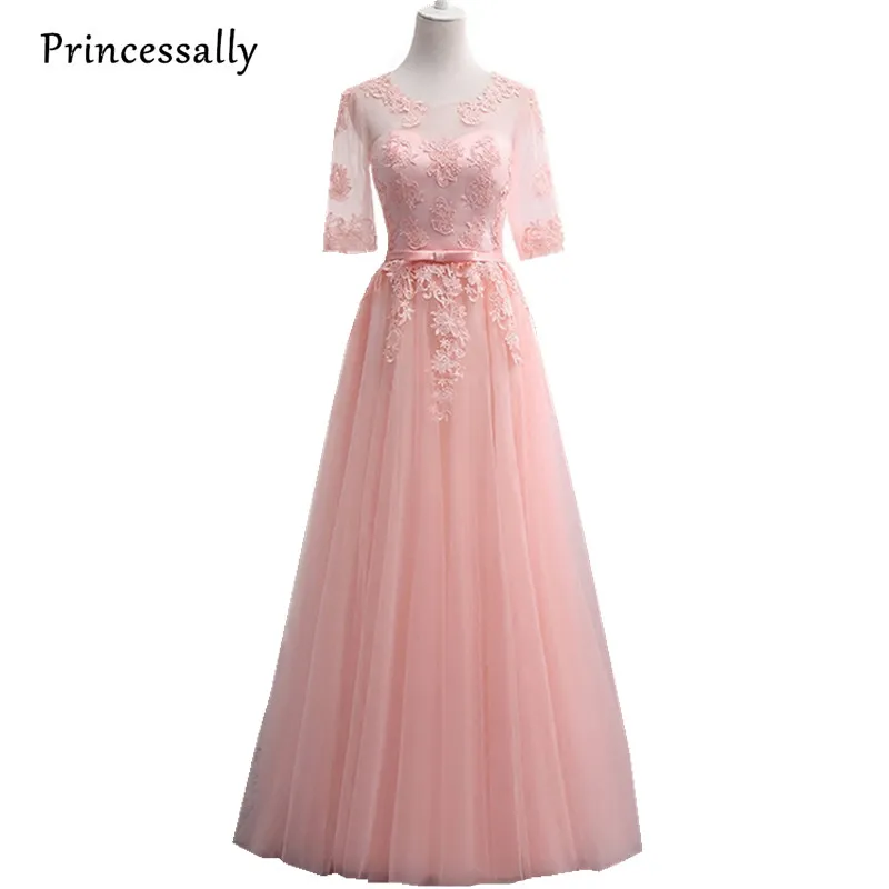 Robe De Soriee/милое розовое платье подружки невесты с вышивкой и кружевными рукавами