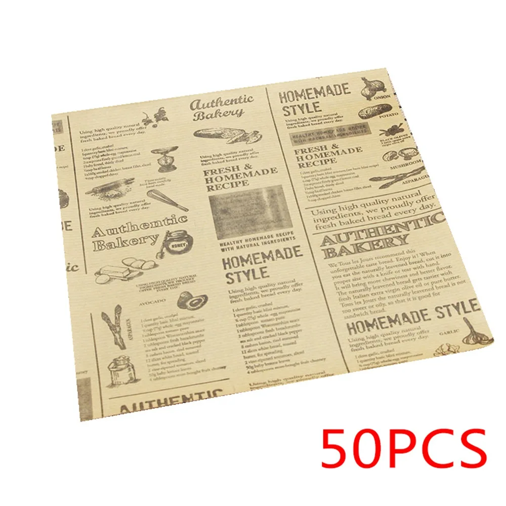 XW03398 50pcs Wax Paper Food Grade Grease Paper Food Wrappers Wrapping Paper For Bread Sandwich Burger Fries Oil Paper Baking Tool - Цвет: XW03398