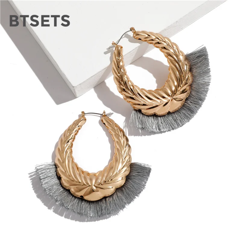 Модные желтые серьги с кисточками Bijoux большие круглые кольца для женщин