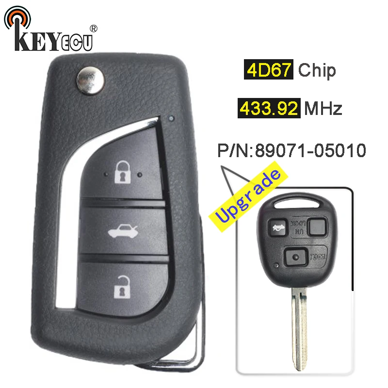 KEYECU ASK 433 92 МГц 4D67 чип 89071 05010 Модернизированный Флип складной 3 кнопки