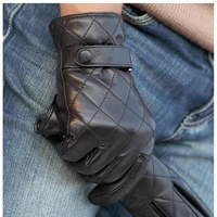 black men touchscreen leather gloves diamond lattice winter warm sheepskin driving glove high quality five finger m020nc2
