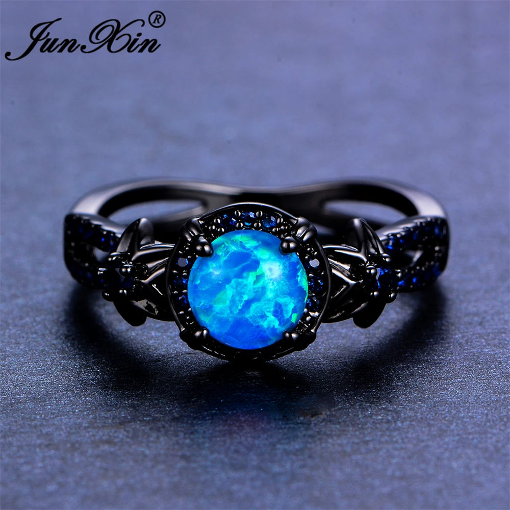 Женское кольцо с опалом junxin модное винтажное синими цветами черного золота 2017| |