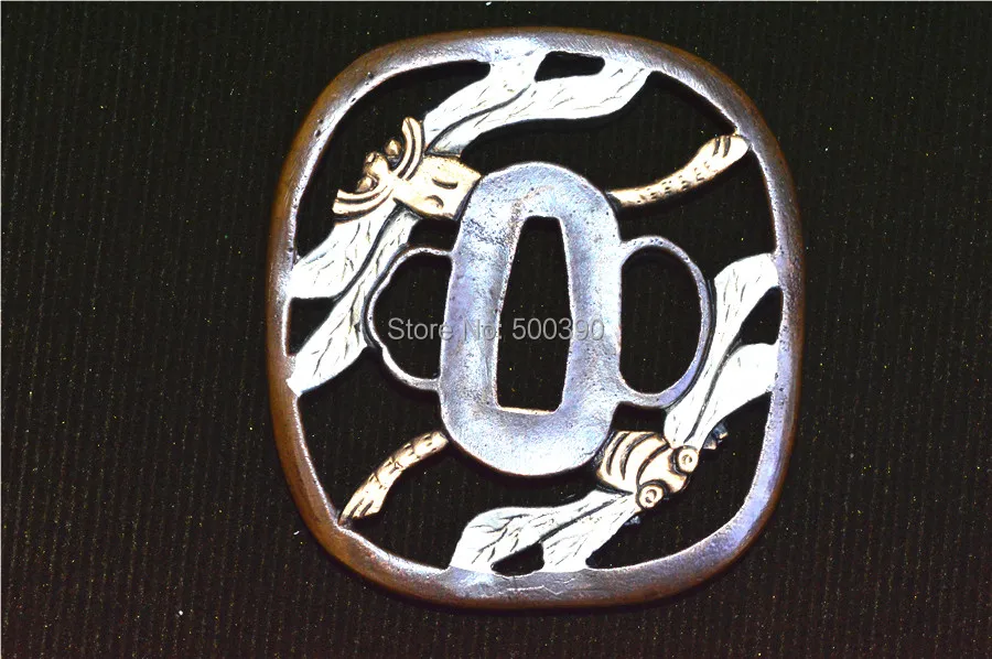 COPPER TSUBA MENUKI FUCHI KASHIRA W DRAGONFLY FITTING FOR JAPANESE SWORD KATANA ACCESSORIES | Дом и сад