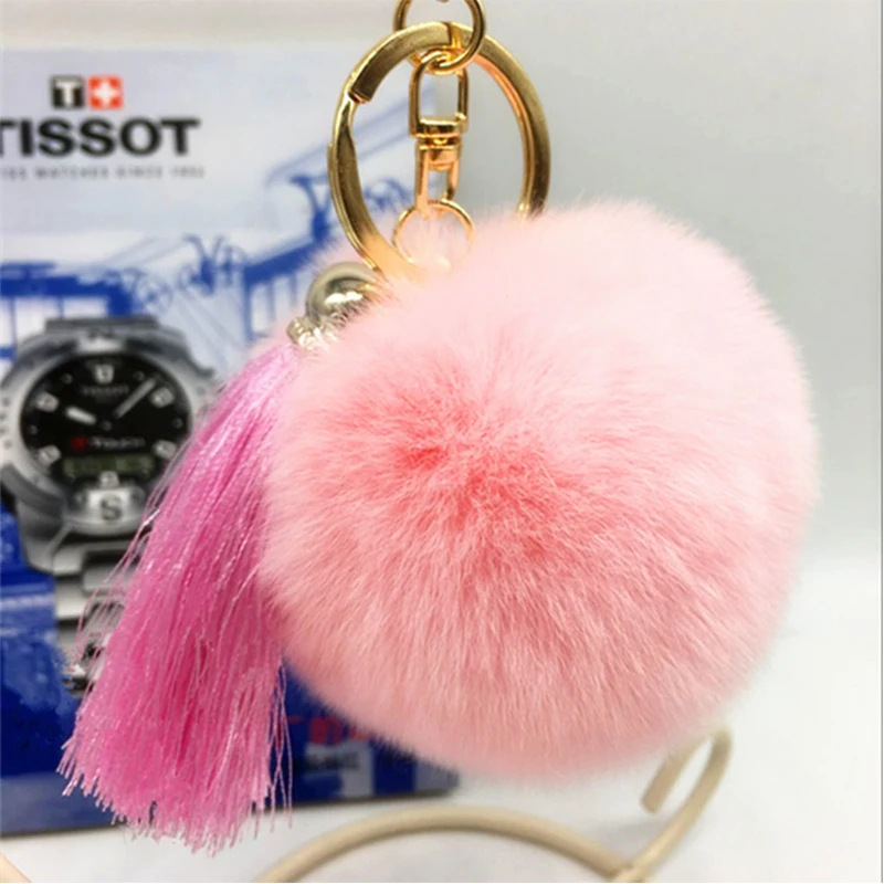 Золотая кисточка Рекс кролик мех мяч брелок пушистый пушистые брелоки для сумки