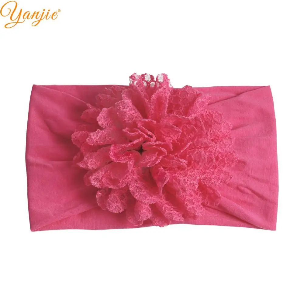 hot pink 12 шт./лот, нейлоновая повязка на голову с большим цветком из тюля для девочек, тюрбан, повязка на голову, мягкие эластичные нейлоновые резинки для волос, аксессуары для волос для девочек - Цвет: hot pink