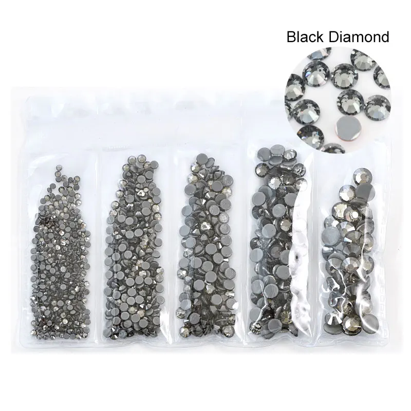 Black-Diamond Смешанные размеры стеклянные стразы исправление хрусталя и искусственного алмаза AB железо на стразы Flatback исправление стразы для одежды B3700 - Цвет: Black-Diamond