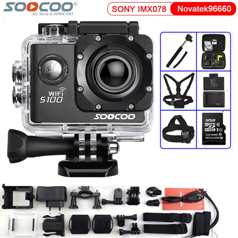 Экшн камера SOOCOO S100 4K Wi Fi NTK96660 водонепроницаемая 30 м встроенный гироскоп с GPS