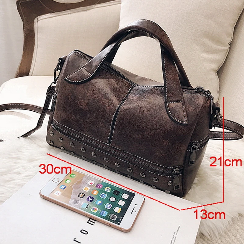 Женская сумка через плечо FUNMARDI винтажная из искусственной кожи с заклепками