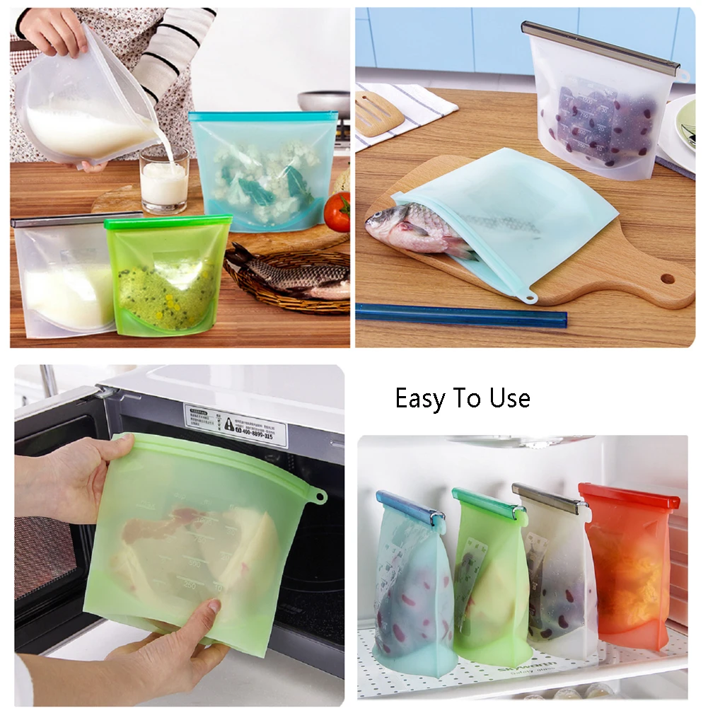 Многоразовый силиконовый пакет для хранения пищевых продуктов с герметичными