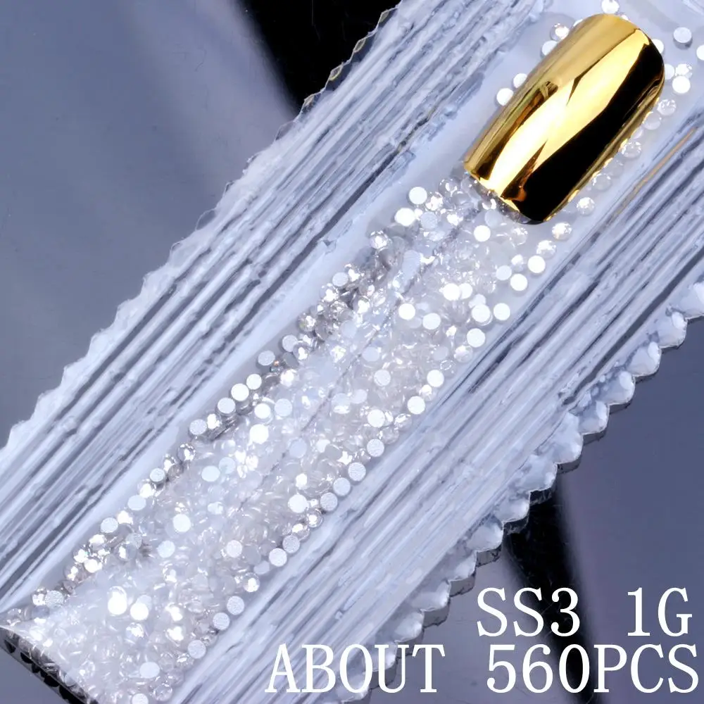 Clear ss3 1g Стразы для ногтей, 6 г, 1500 шт., SS3-SS10, хрустальные стразы, AB, плоская задняя сторона, Стразы для ногтей, 3D, не исправление, для украшения ногтей, инструмент для самостоятельного изготовления - Цвет: Clear ss3 1g