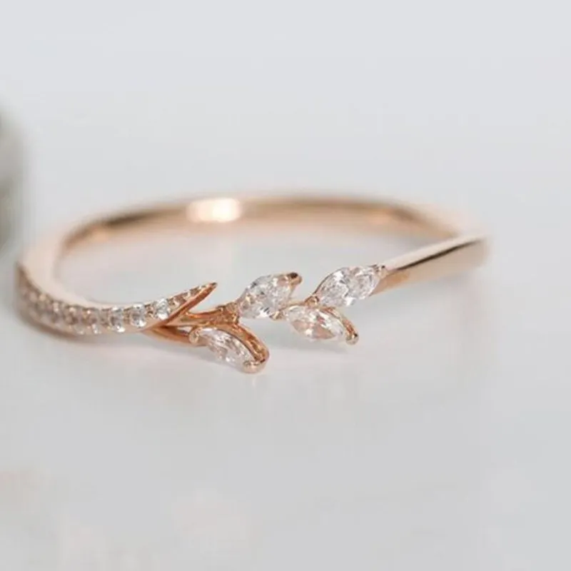Fashion Women Rose gold/Gold Crystal Leaf Ring Wedding Engagement Rings for Jewelry Accessories | Украшения и аксессуары