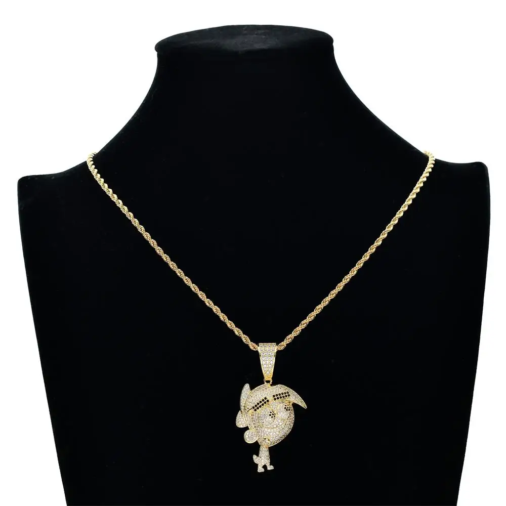 

TOPHIPHOP Cartoon Character Pendant Necklace With Rope Chain Necklace Men's Cold CZ Stone Pendant Hiphop Jewelry
