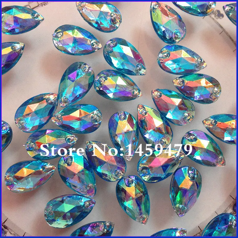 Акриловые стразы небольшого размера акварель кристалл AB 80 шт. 12x7 мм 2 отверстия в