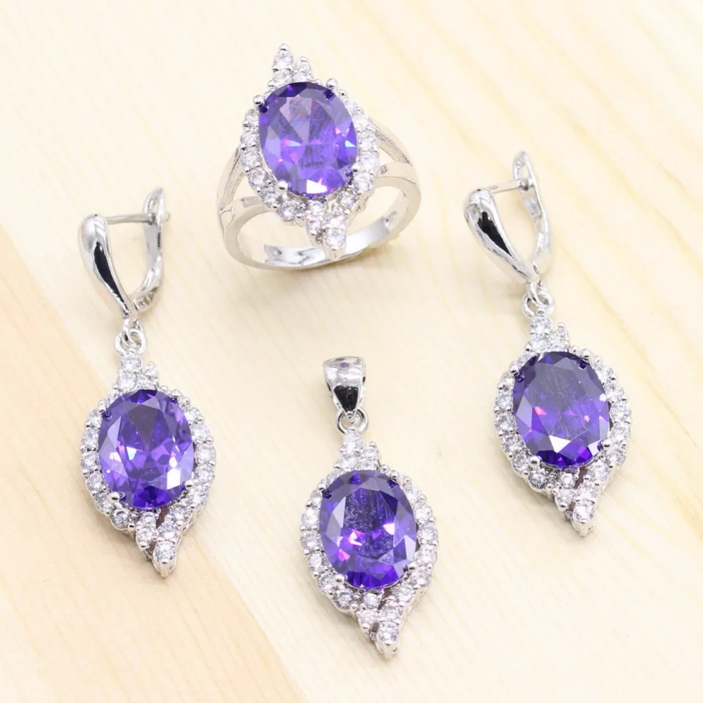 Женские Фиолетовые Камни Ювелирные наборы меч форма свадебное кольцо Модные