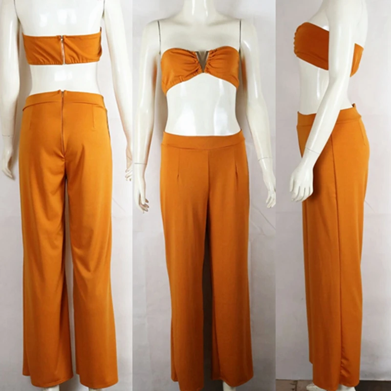 Женский укороченный топ без рукавов и длинные штаны летний комплект из 2