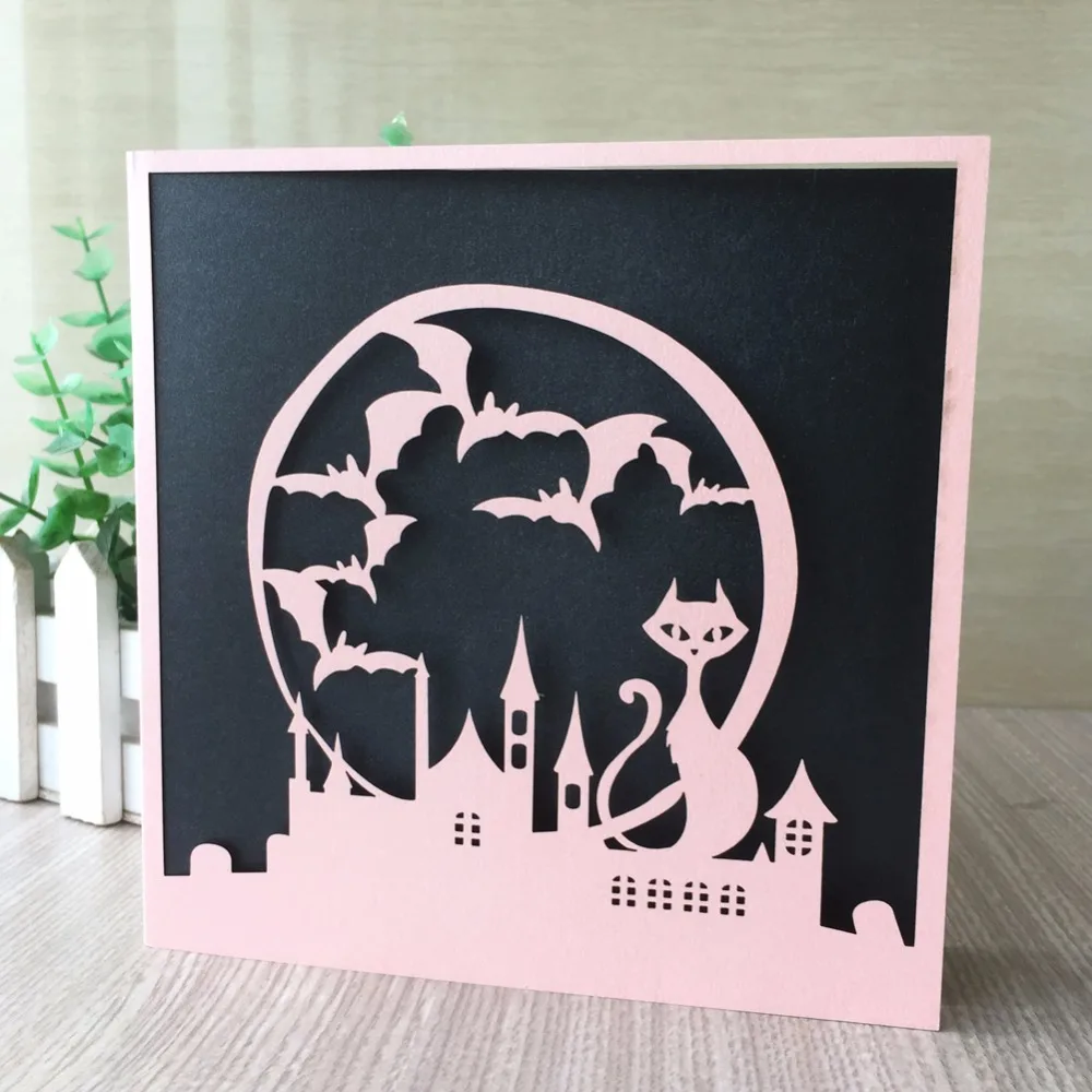 

100Pcs/Lot Happy Halloween Celebration Vintage Laser Cut Invitation Card Blessing Card Event&Party Supplies