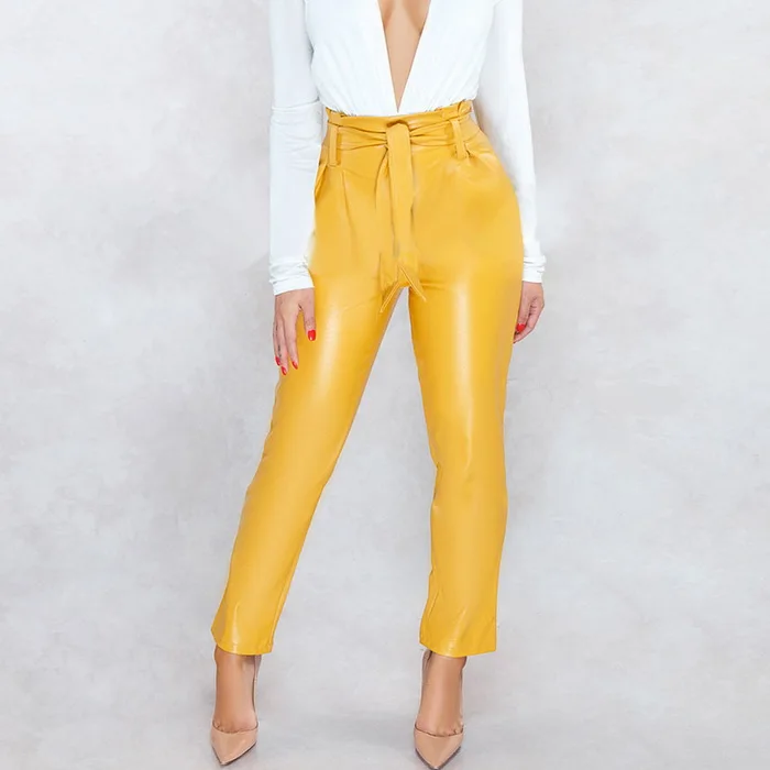 Хит продаж женские новые кожаные брюки с высокой талией в европейском и