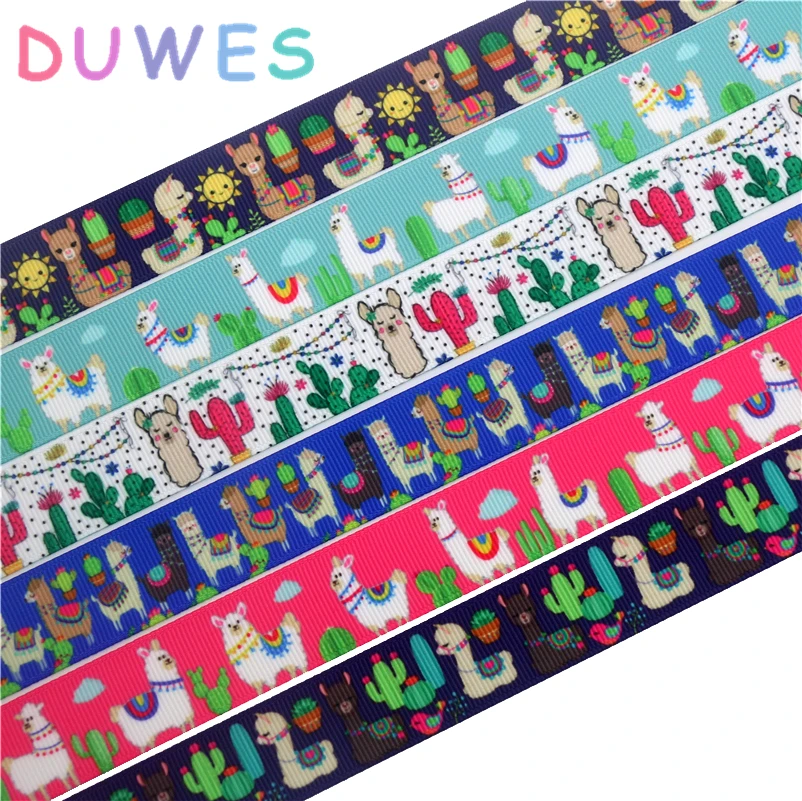 DUWES 50 ярдов Альпака кактус напечатанный grosgrain ленточный аксессуар бант для волос