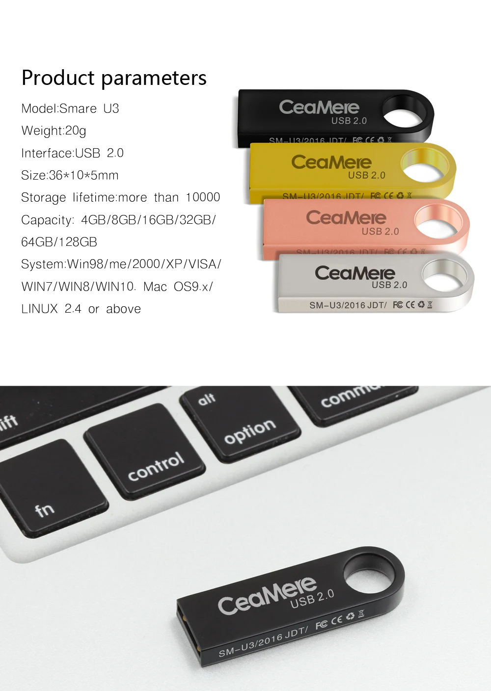 CeaMere C3 USB флеш-накопитель 8 ГБ/16 ГБ/32 ГБ/64 ГБ флеш-накопитель Флешка флеш-диск USB 2,0 карта памяти USB диск 512 МБ 256 МБ бесплатно OTG