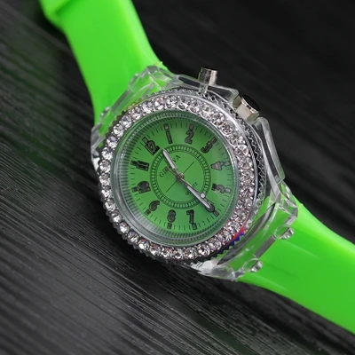 green Светящиеся женские часы, светодиодный, с подсветкой, наручные часы для маленьких мальчиков и девочек, розовые, силиконовые часы,, Relogio Feminino Reloj Nino Nina - Цвет: green